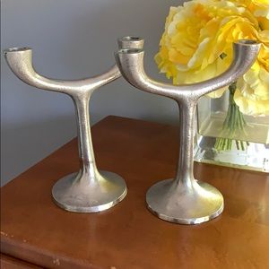 Crate & Barrel double taper silver candle holders